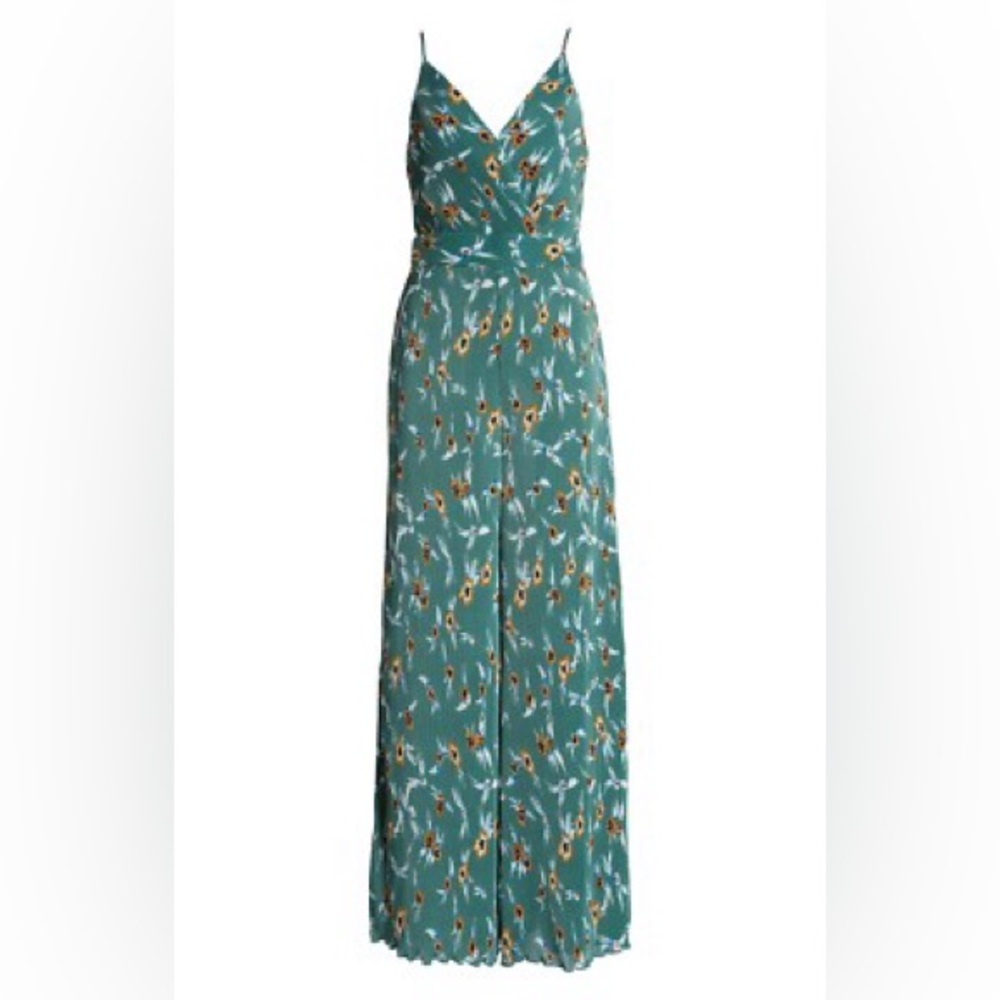 Astr Teal Floral Wrap Jumpsuit